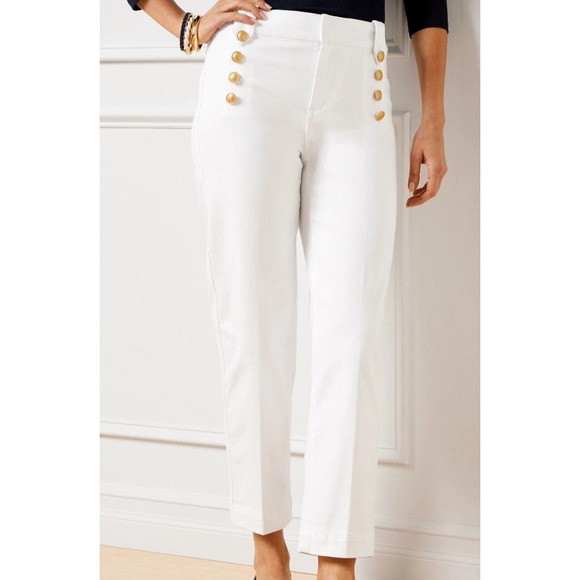 Talbots Size 16 Sailor Jeans White Cropped Straight Leg High Waist 26"Inseam Nwt
